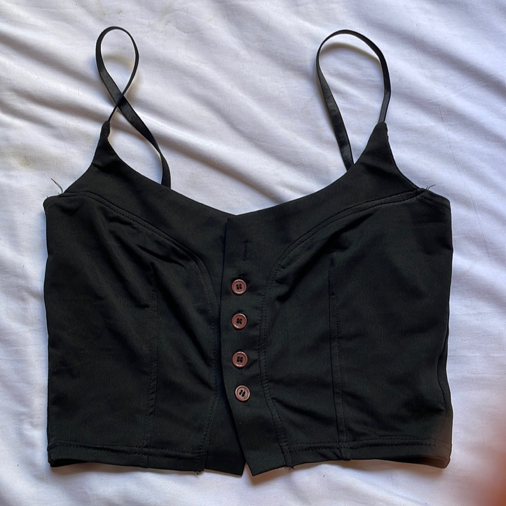 Black Button Up Crop Top